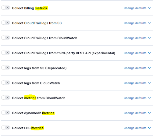 Elastic aws metric integrations